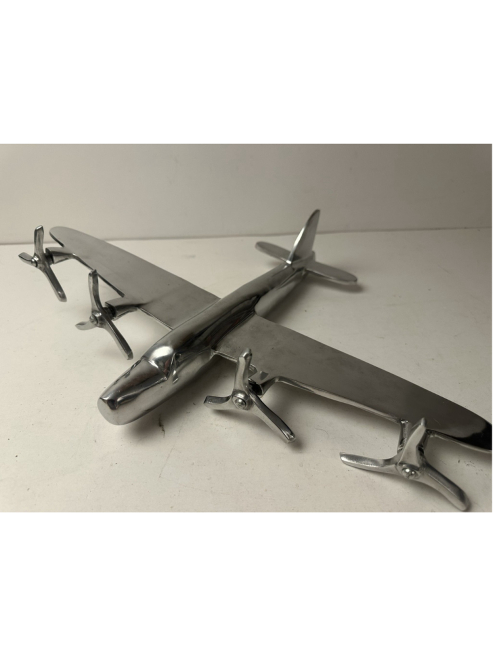 Vintage Polished Cast Aluminum 4 Engine Airplane Desk Model Bomber Propeller 12"